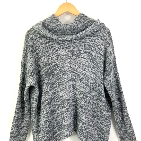 Express Long Sleeve Cowl Neck Sweater Heather Gray & White G4 - Picture 6 of 8